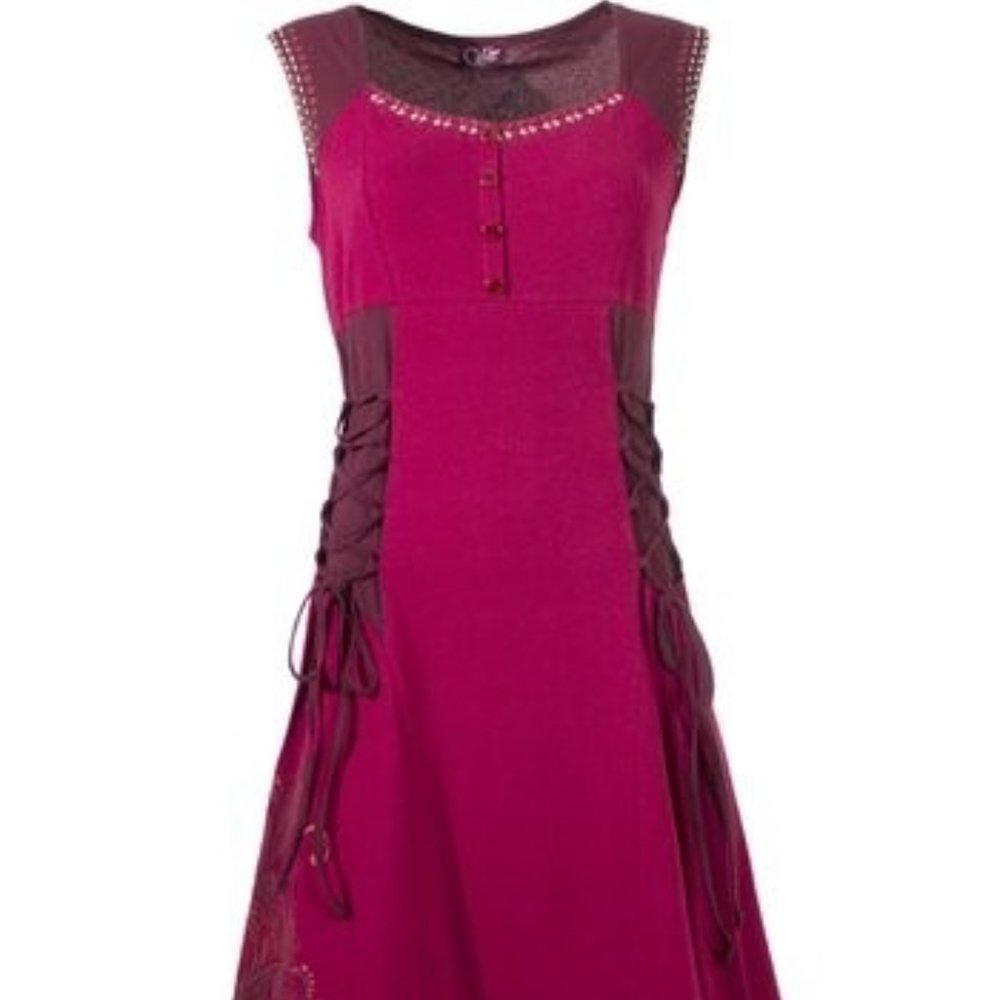 Coline Medium Raspberry Lace-Up Cap-Sleeve Dress